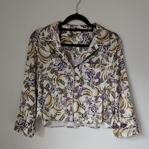 Floral and Banana Print Cropped Blouse